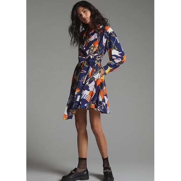 Nwt Anthropologie Maeve Mini Shirt Dress size XS Nautical Anthro New - Picture 3 of 11